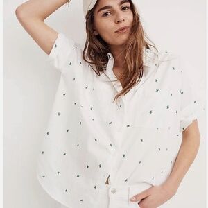 Madewell Embroidered Cactus Courier Button Down Short Sleeve Shirt XS